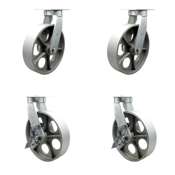 Service Caster 12'' Heavy Duty Semi Steel Cast Iron Wheel Swivel Caster Set with 2 Brakes, 4PK CRAN-SCC-KP92S1230-SSR-2-SLB-2 - main
